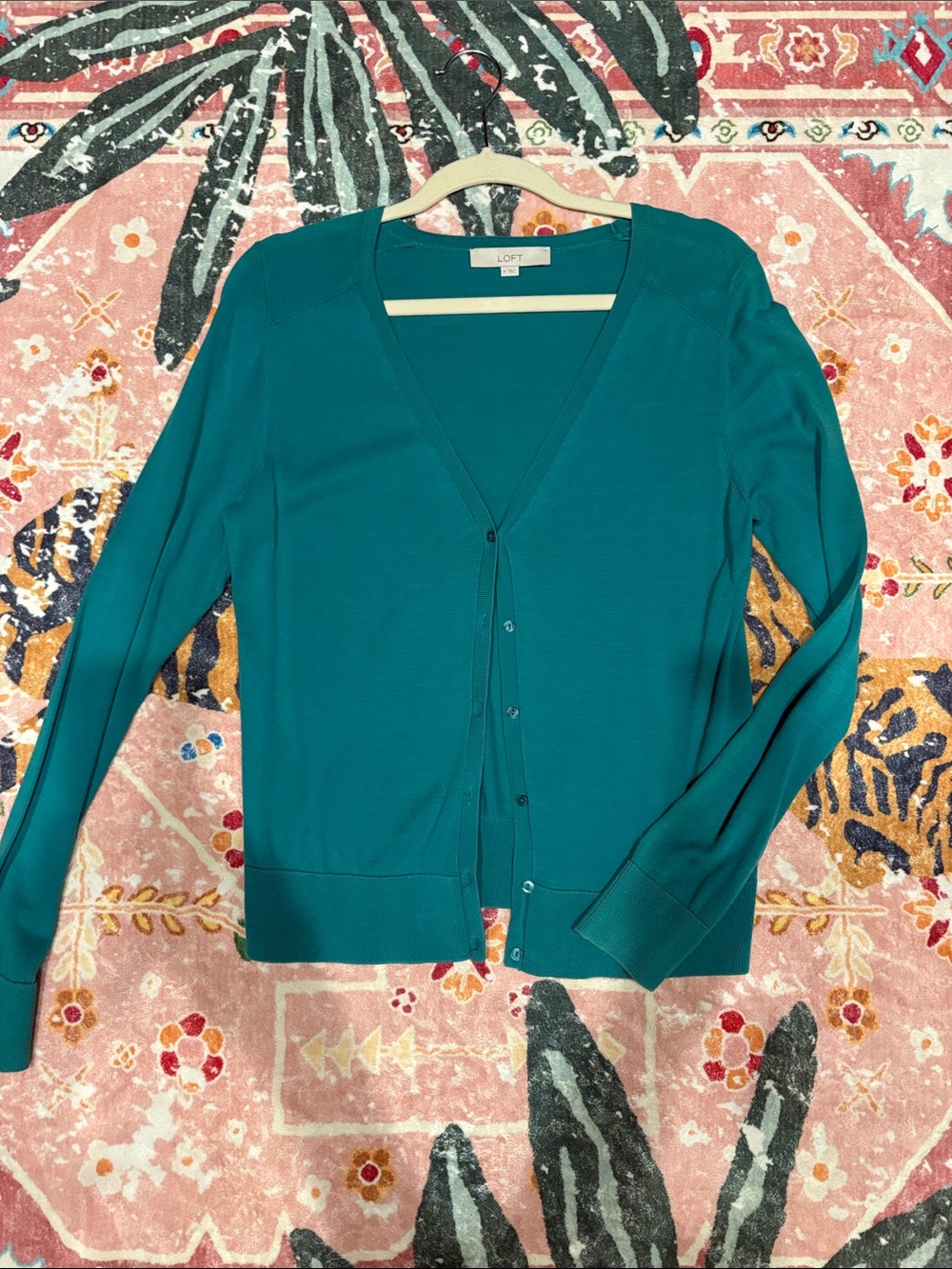 LOFT Teal V-Neck Button-Front Cardigan